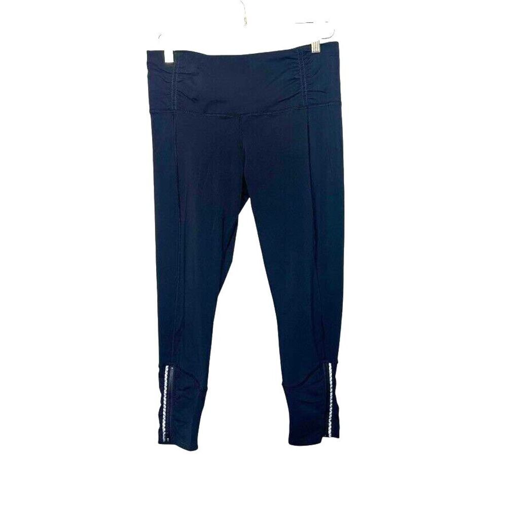 Lululemon Crop Leggings Zippered Ankle Women‎ 10 Black Stretch Breathable Gym